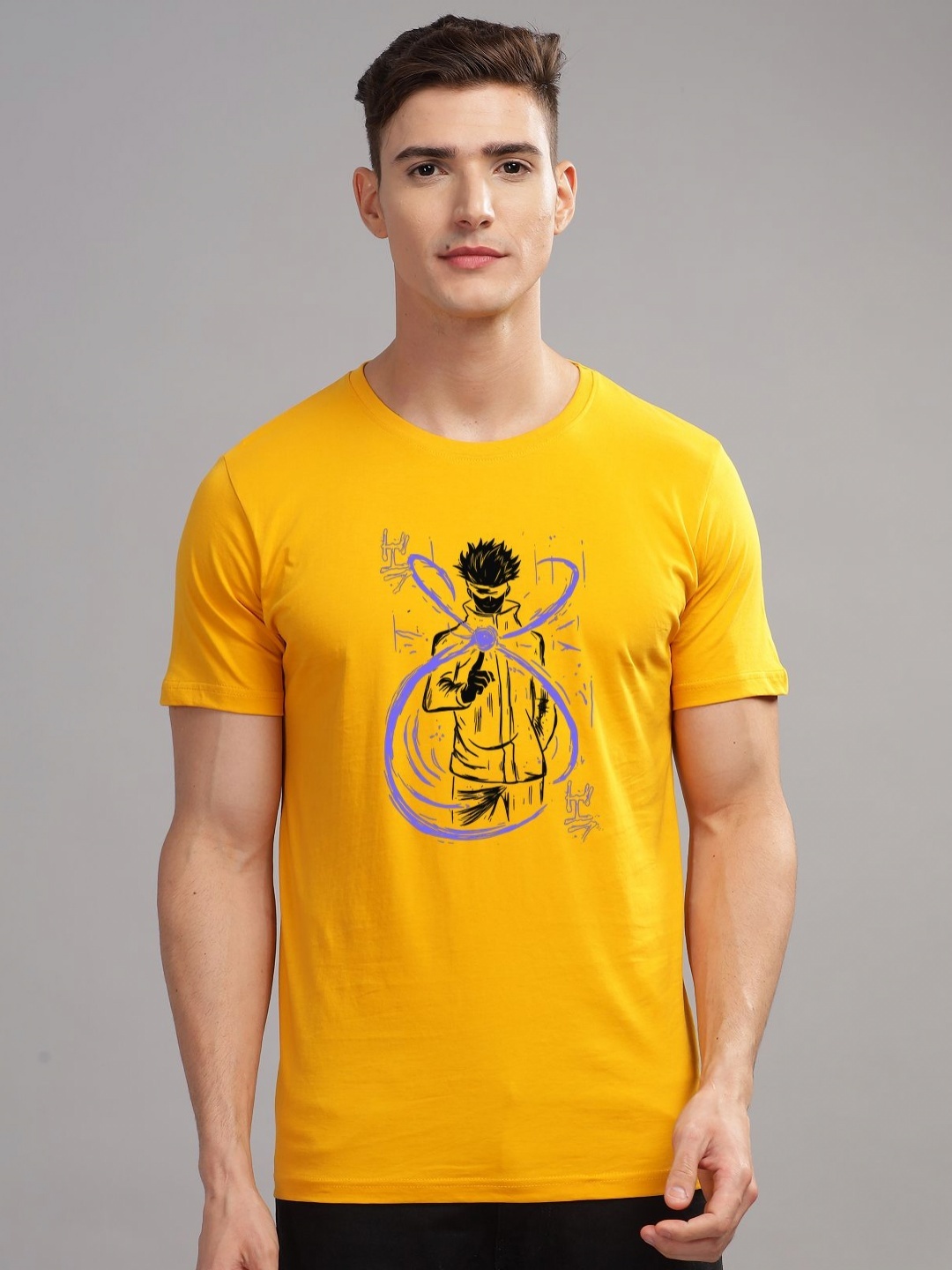 

ADRO Men Graphic Printed Graphic Print Others Round Neck Cotton Tshirt, Mustard