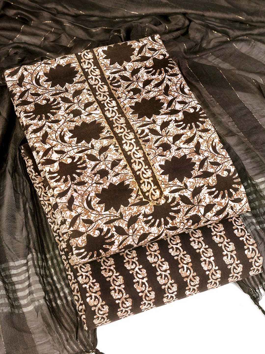 

Sun Fashion And Lifestyle Floral Printed Unstitched Dress Material, Brown
