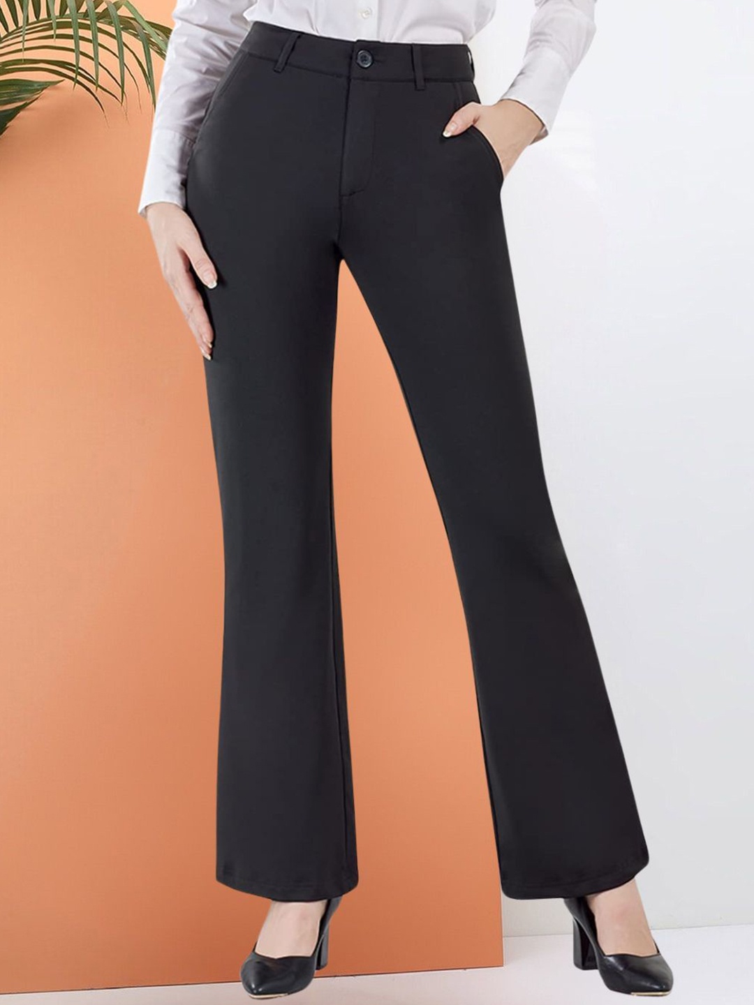 

BAESD Women Relaxed Straight Leg Slim Fit High Rise Bootcut Formal Trousers, Black