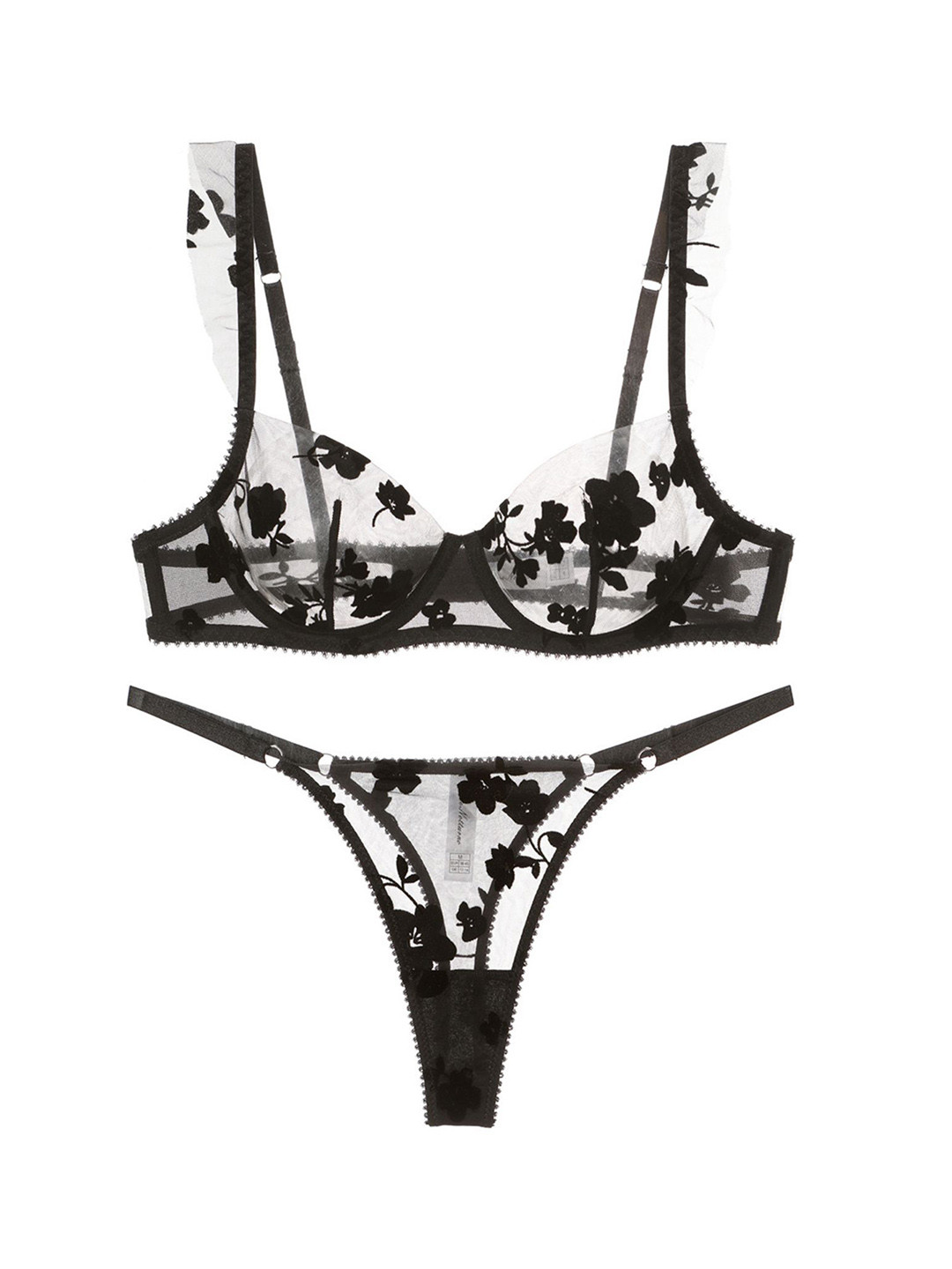 

LULU & SKY Embroidered Mesh Lingerie Set- W2023-BLACK