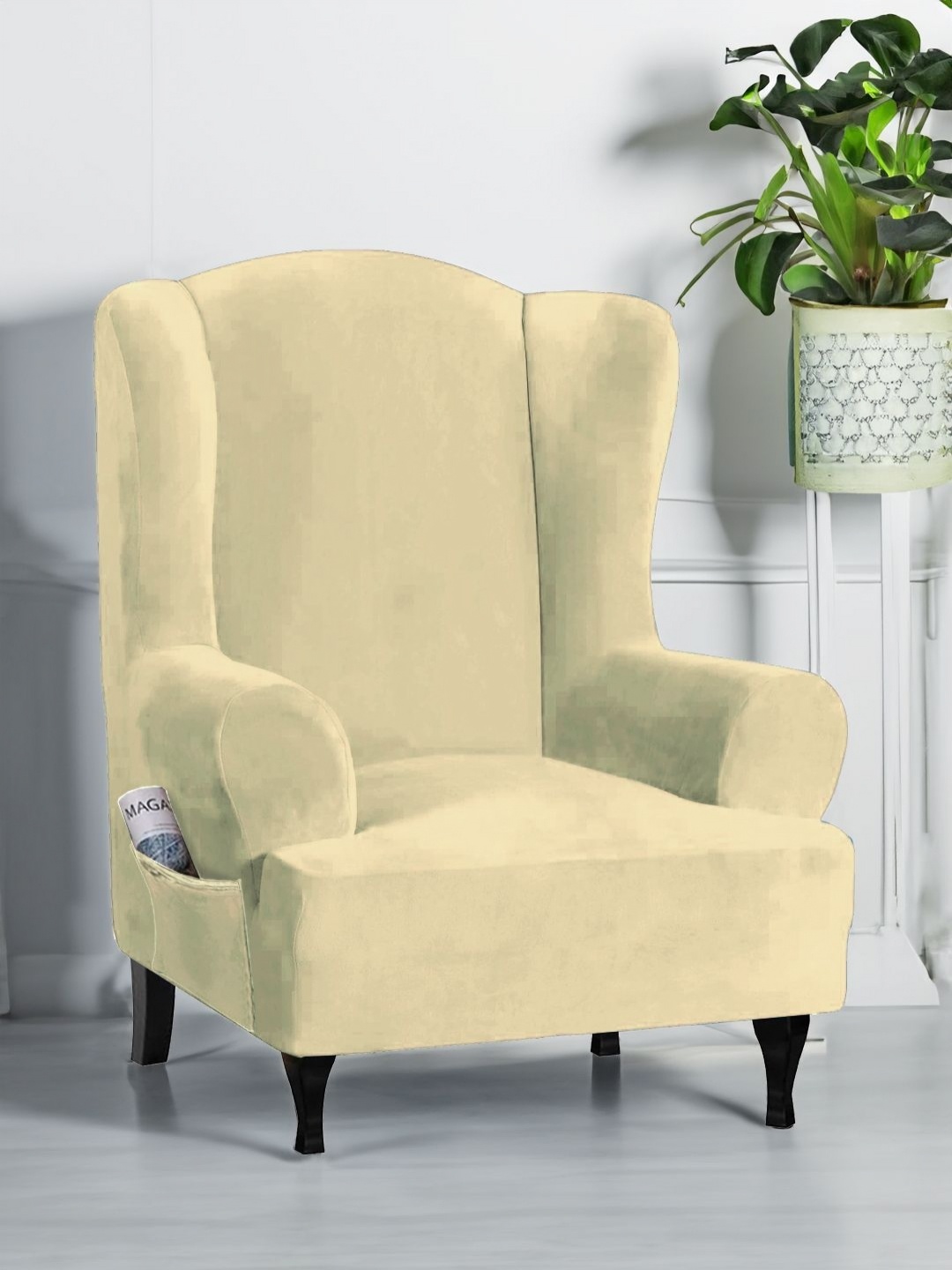 

Cortina Beige Colored Suitable Wingback Chair Cover, Cream
