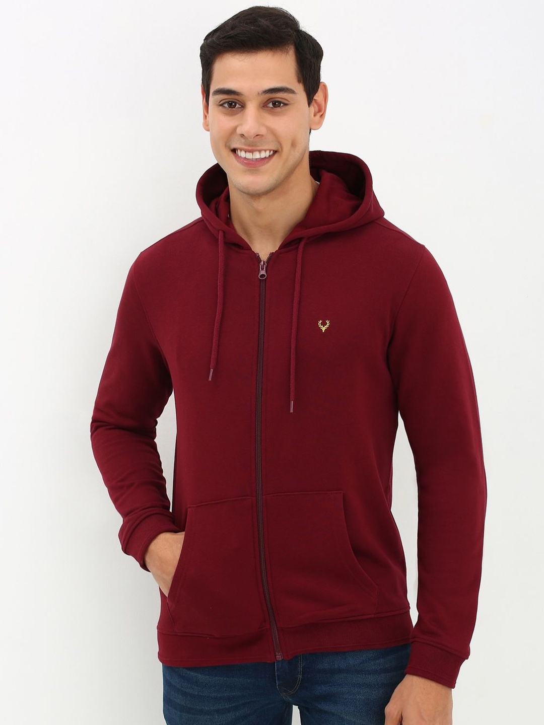 

Allen Solly Men Solid Hooded Sweatshirt, Maroon