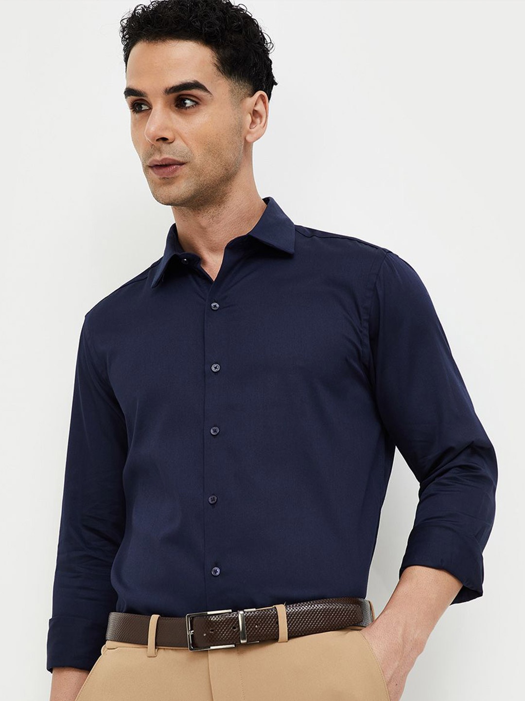 

CODE by Lifestyle Men Spread Collar Solid Cotton Slim Fit Formal Shirt, Blue