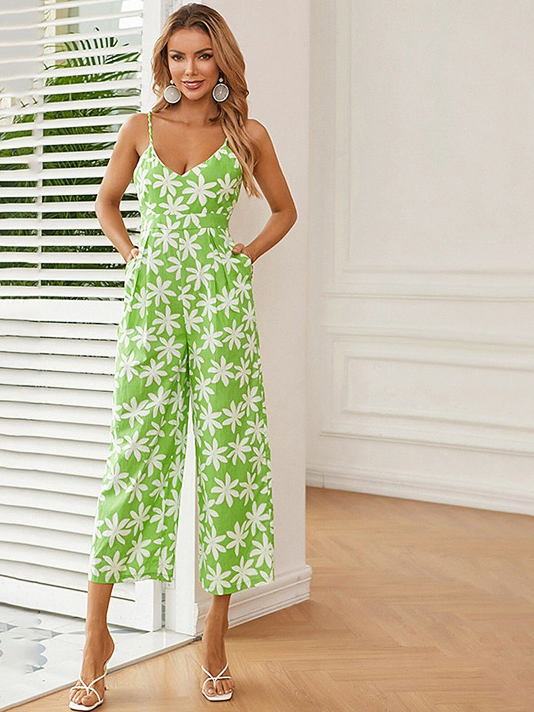 

StyleCast Printed Sleeveless Capri Jumpsuit, Green