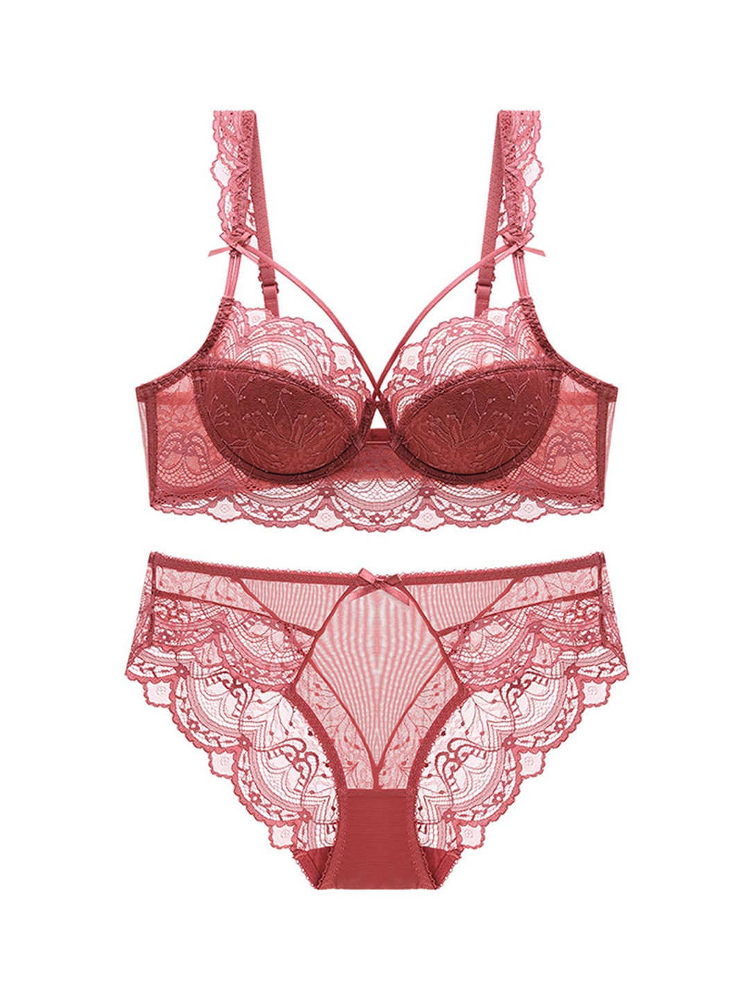 

LULU & SKY Lace Lingerie Set 9266-CARMINE, Purple