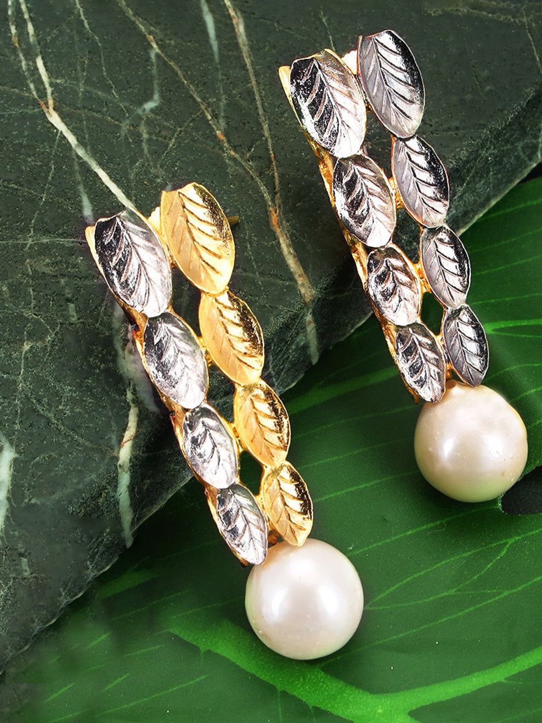 

Trupti Mohta Gold-Plated Dimensional Baroque Pearls Beaded Drop Earrings