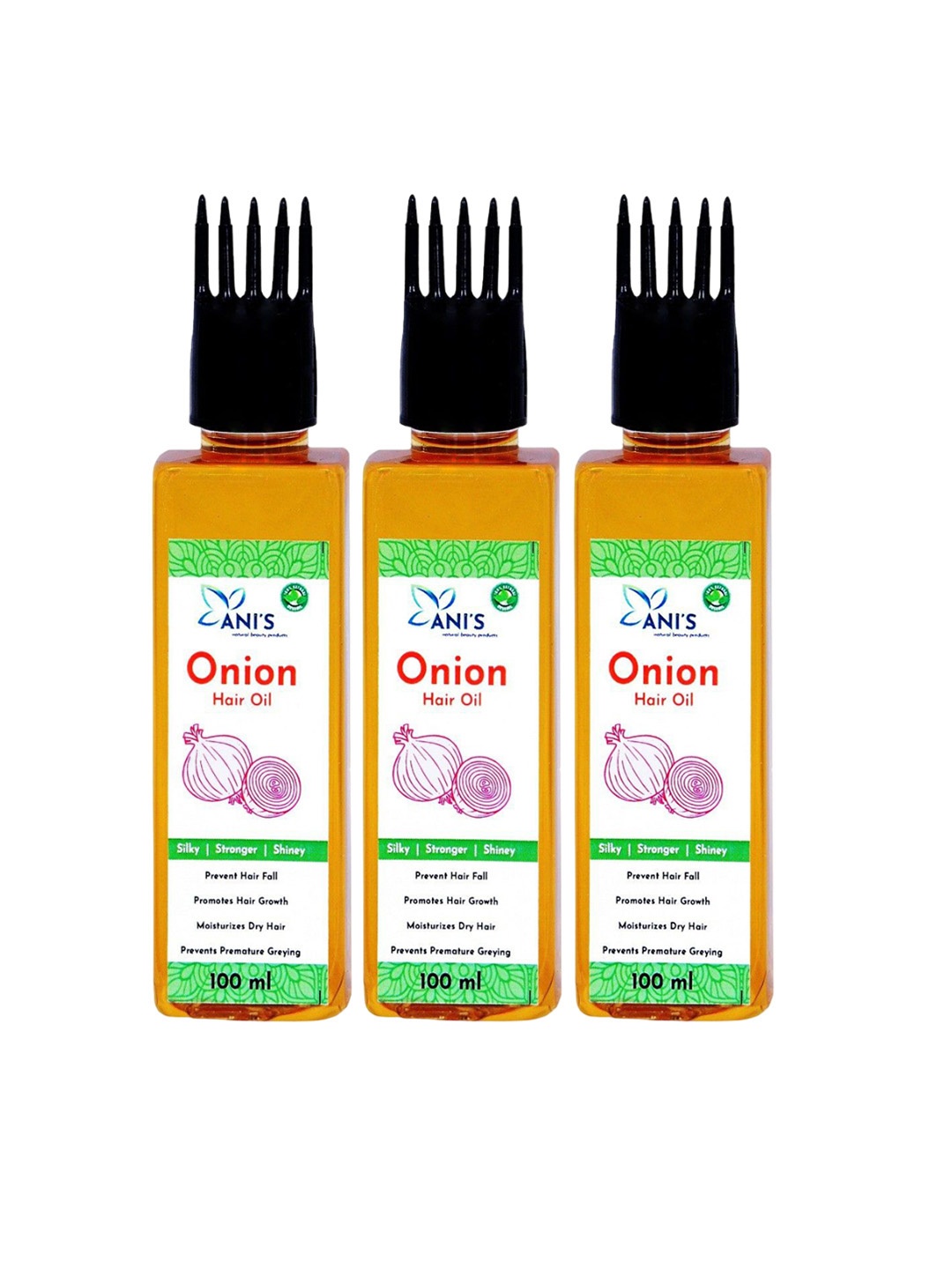 

ANI'S Set Of 3 Onion Hair Oil For Strong & Silky Hairs - 100ml Each, Orange