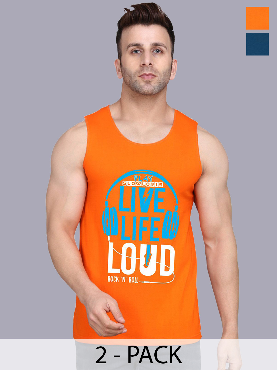 

SLOWLORIS Pack Of 2 Printed Gym Vests, Orange