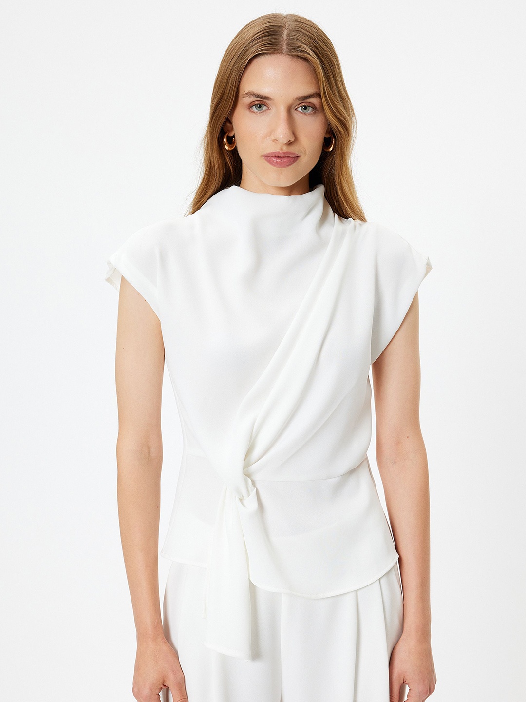 

Koton Women Solid High Neck Polyester Top, White