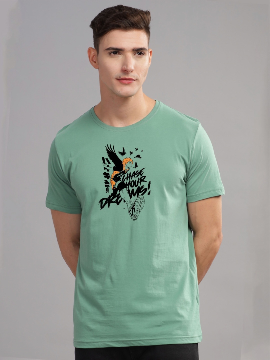 

ADRO Men Printed Applique T-shirt, Sea green