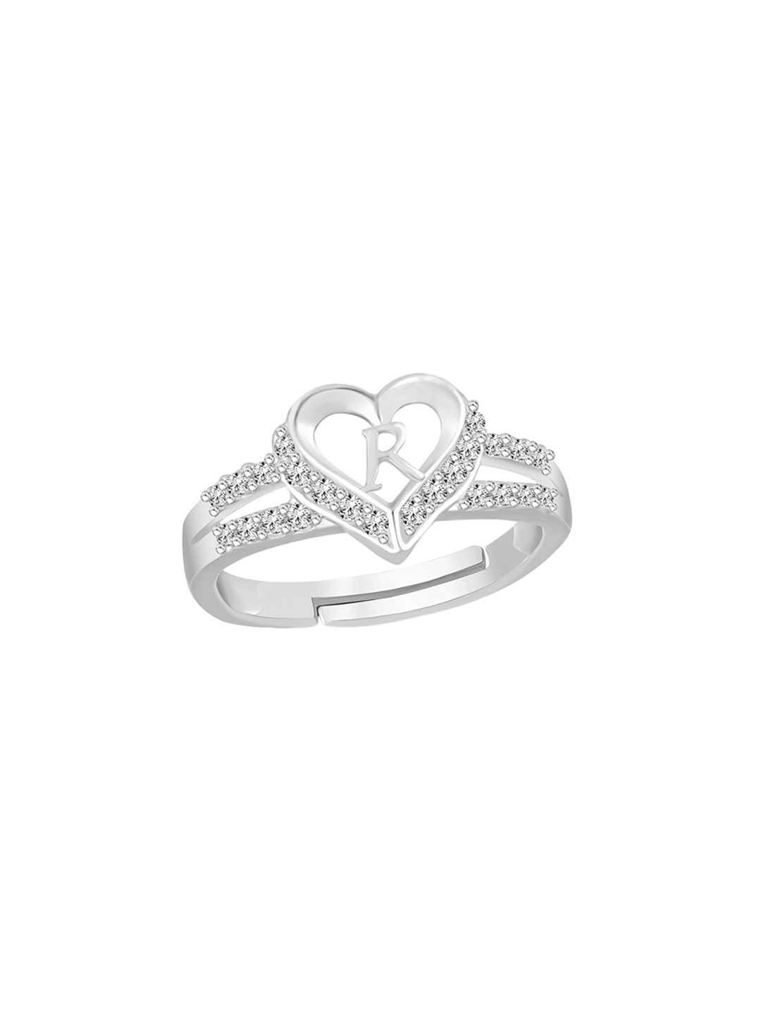 

Lila Silver Plated Cubic Zirconia Stone Studded Alphabet T Finger Ring