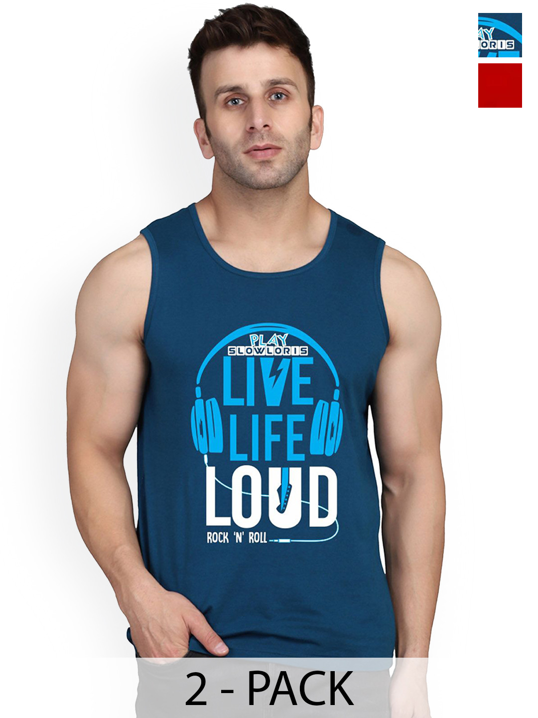 

SLOWLORIS Pack Of 2 Printed Gym Vests, Teal