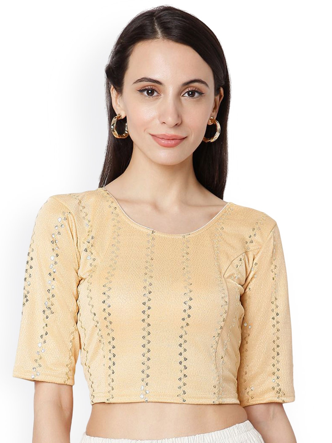 

Mmore Embroidered Readymade Free Size Saree Blouse, Gold