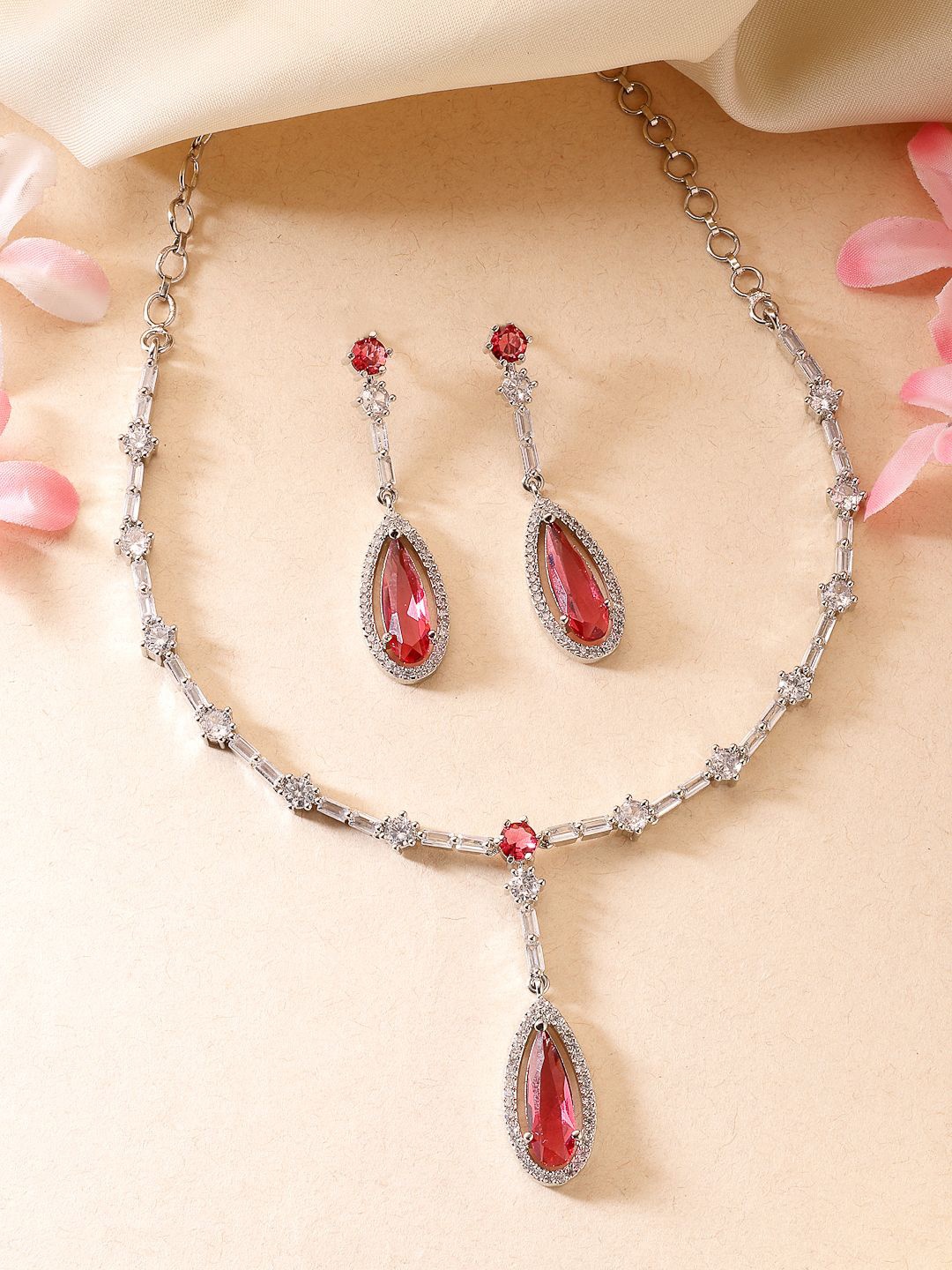 

ADIVA Silver Plated American Diamond Studded Jewellery Set
