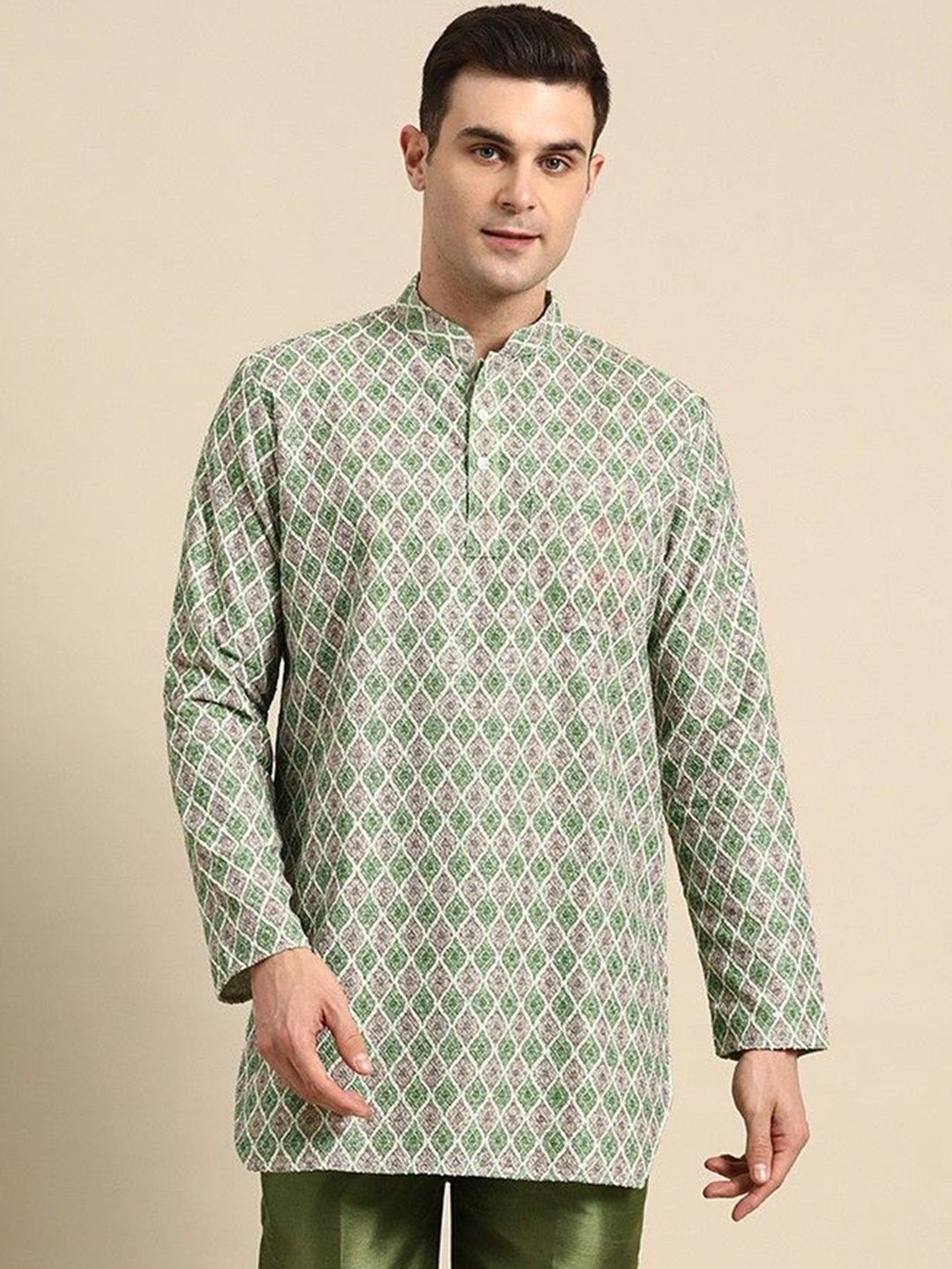 

Sayisha Geometric Woven Design Cotton Silk Kurta, Green