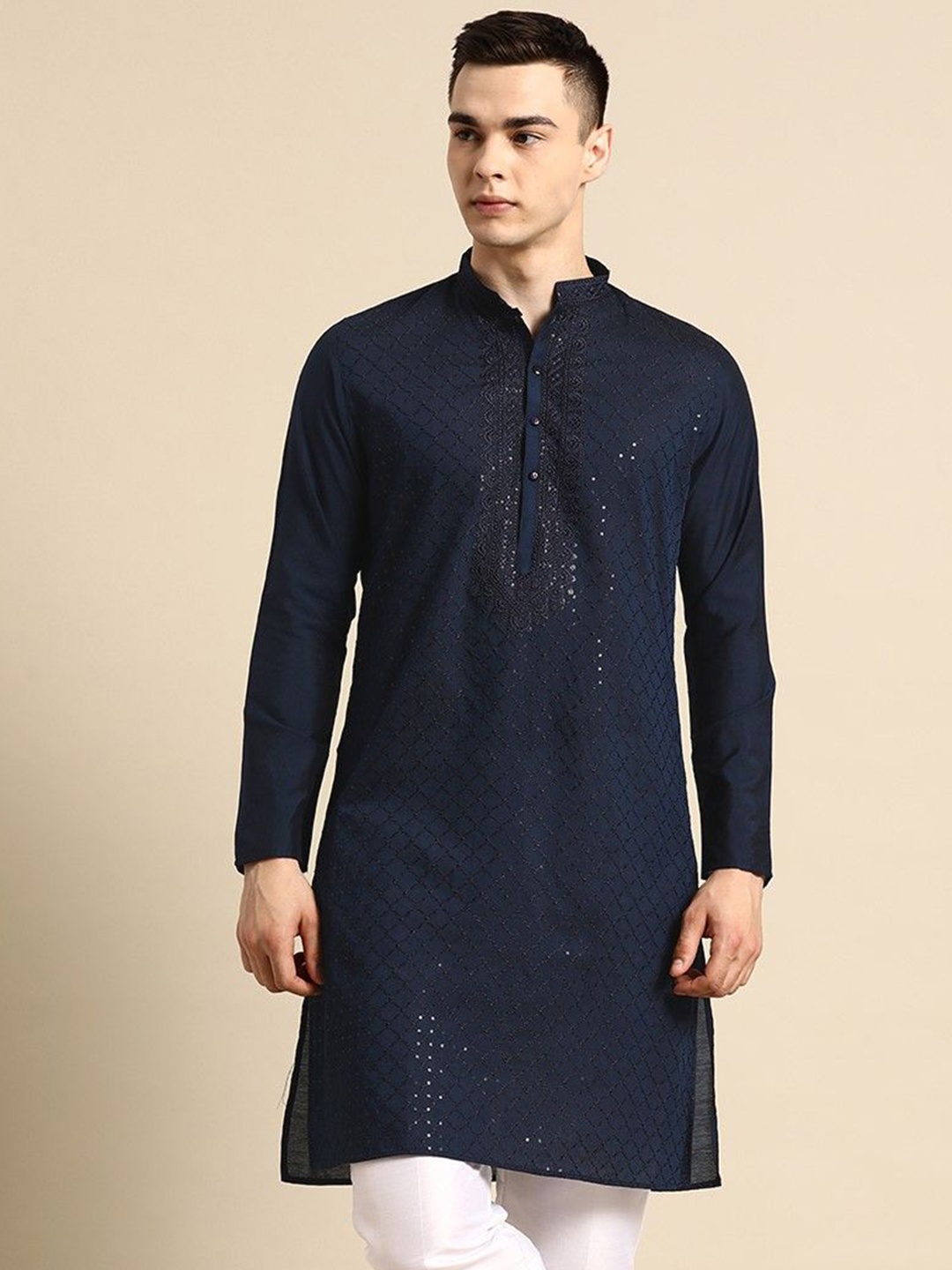 

Sayisha Ethnic Motifs Embroidered Mandarin Collar Sequined Kurta, Blue