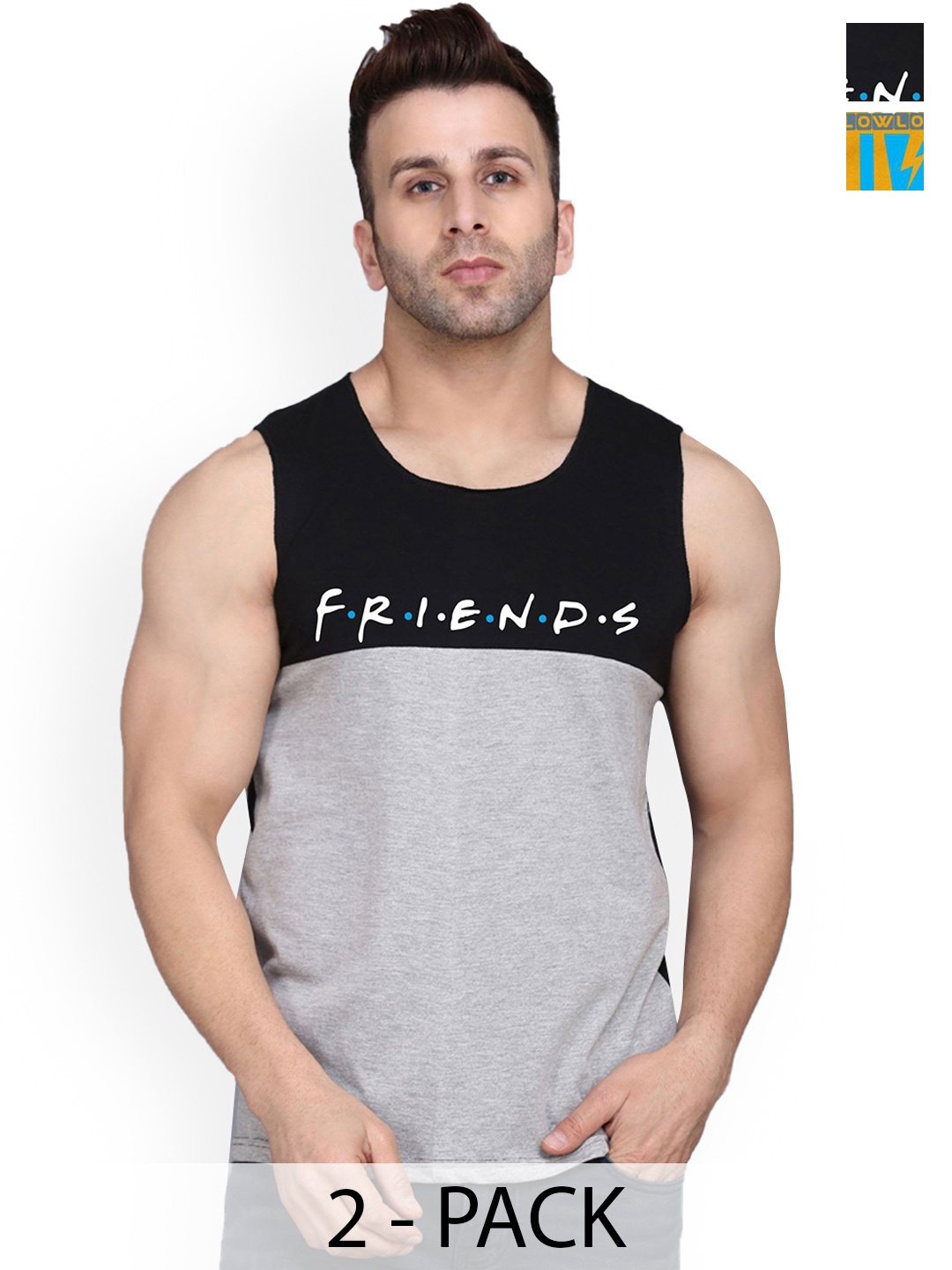 

SLOWLORIS Pack Of 2 Printed Men Gym Vests, Mustard