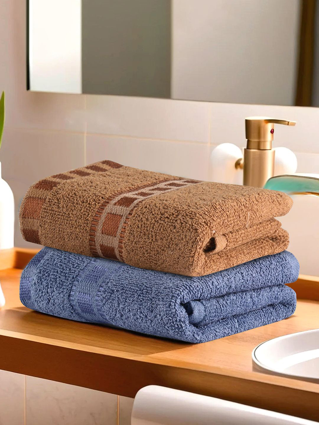 

Kuber Industries Blue 2 Pieces Cotton Anti-Bacterial 225 GSM Face Towels
