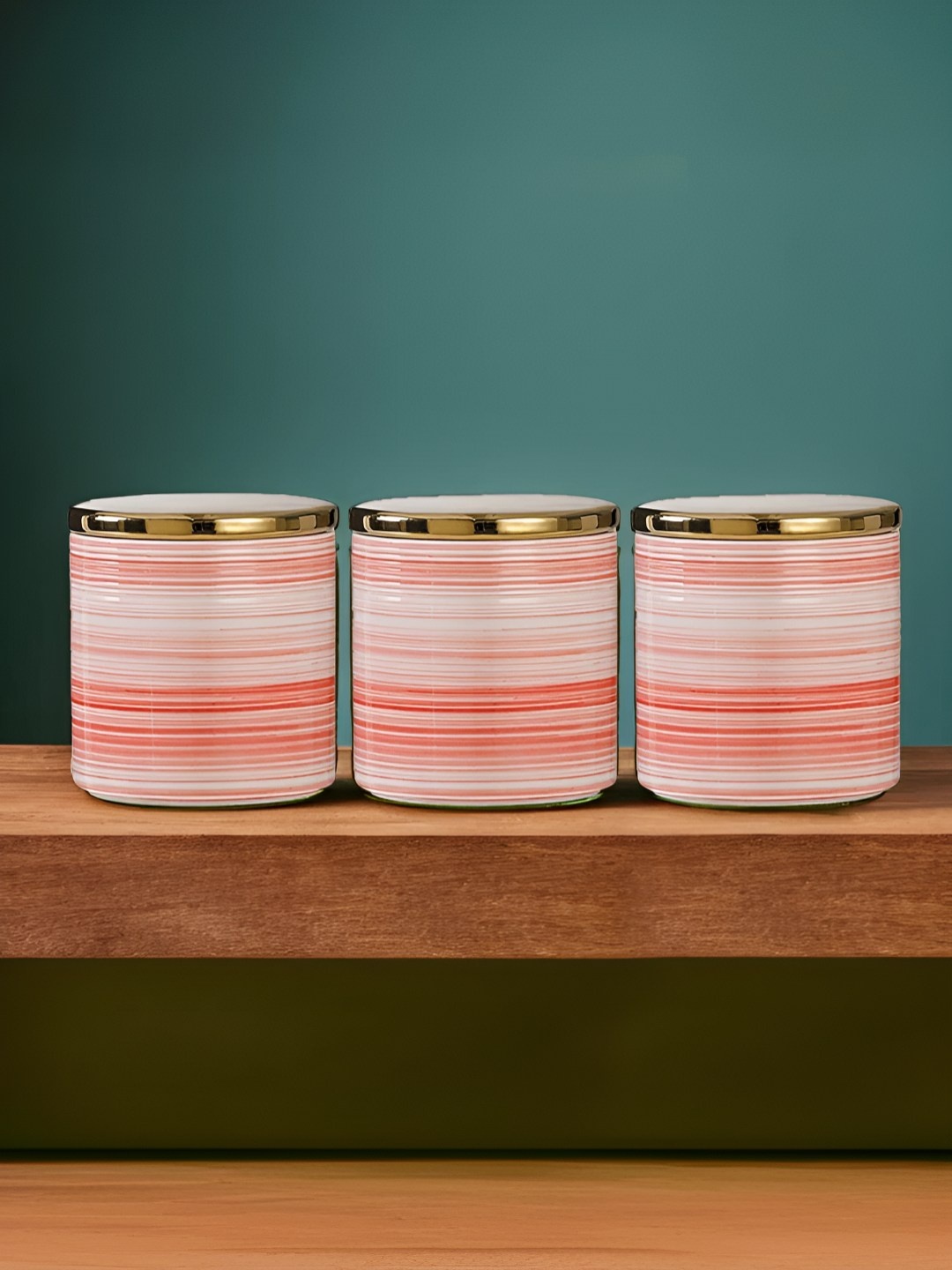 

UMAI 3 Pcs Pink & White Printed Ceramic Container Set- 720ml