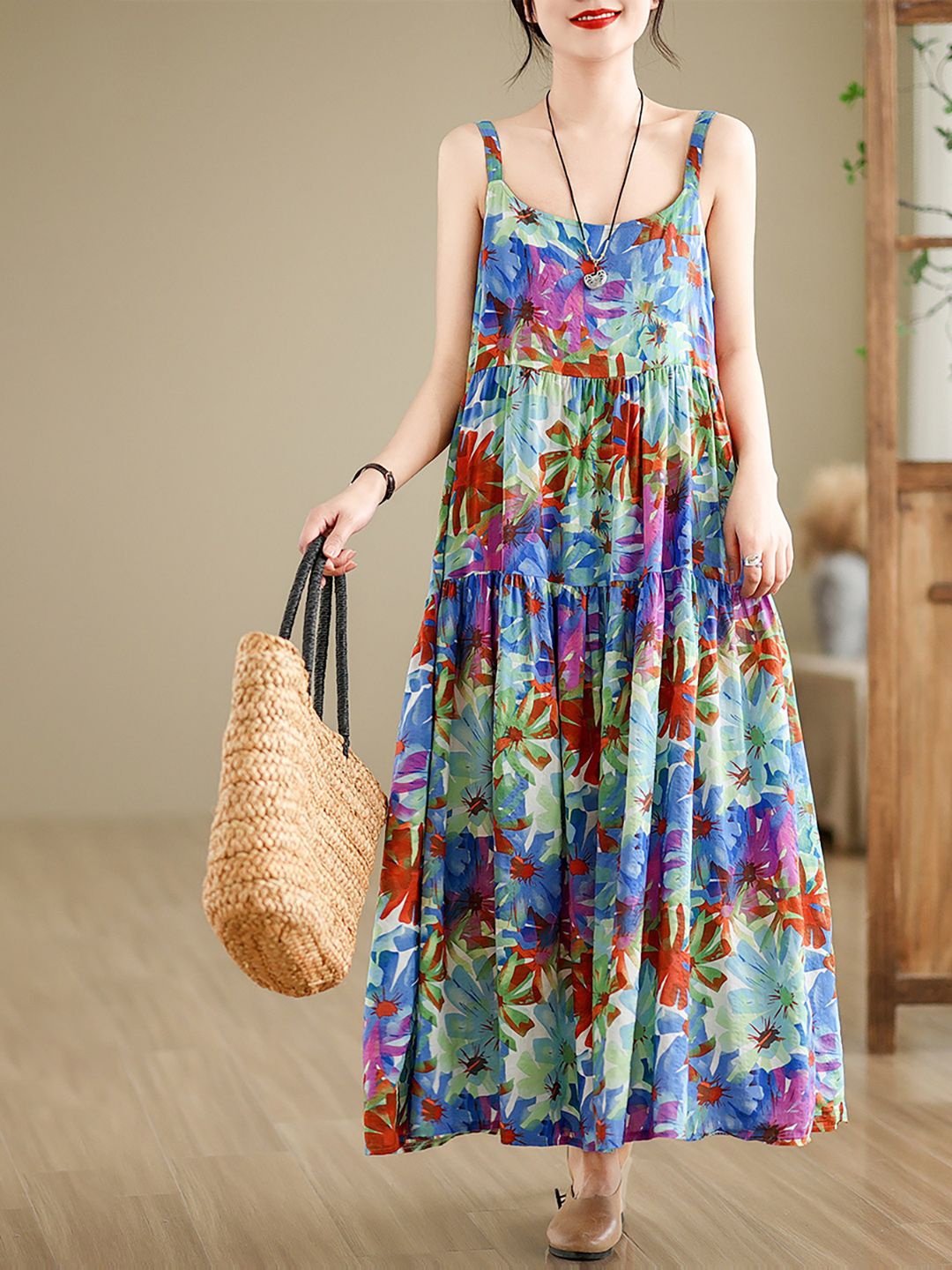 

JC Mode Printed Sleeveless Fit and Flare Maxi Dress, Multi
