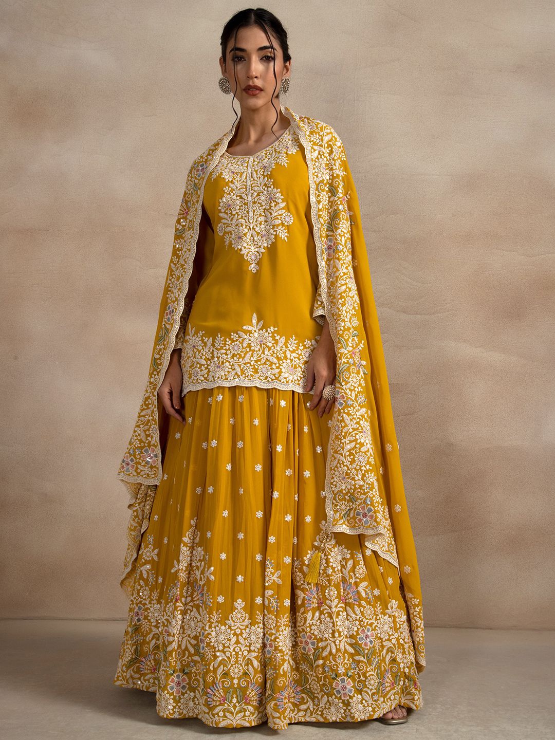 

Rang by Indya Embroidered Ready to Wear Lehenga & Blouse With Dupatta, Yellow