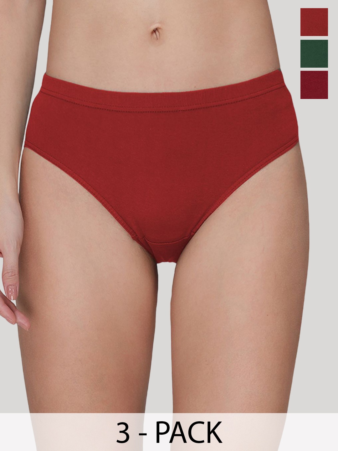 

AMUL COMFY Pack of 3 Anti Microbial Mid Waist Hipster Briefs, Red