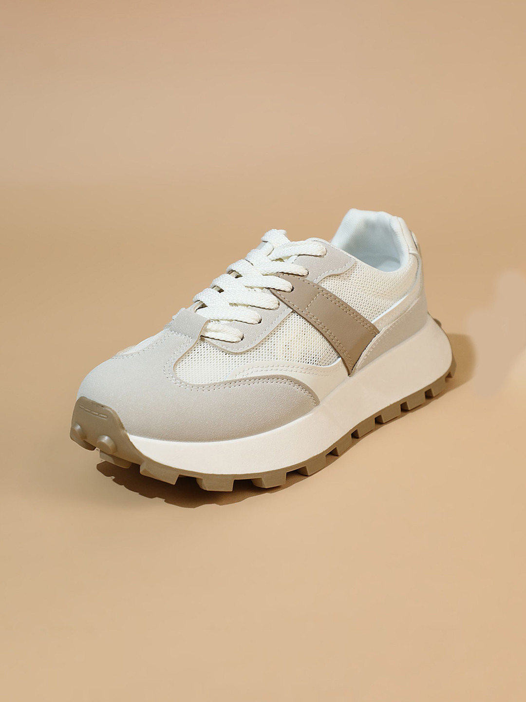 

LULU & SKY Women Colourblocked Mesh Detail PU Sneakers, White