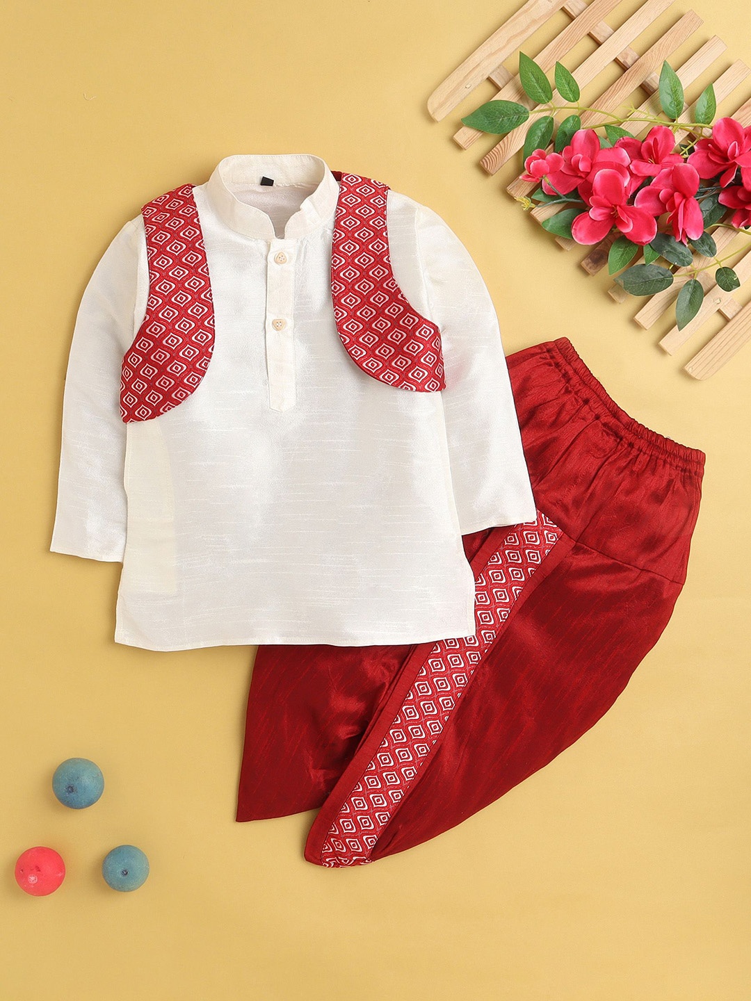 

Jeetethnics Boys Straight Kurta with Dhoti Pants, Off white