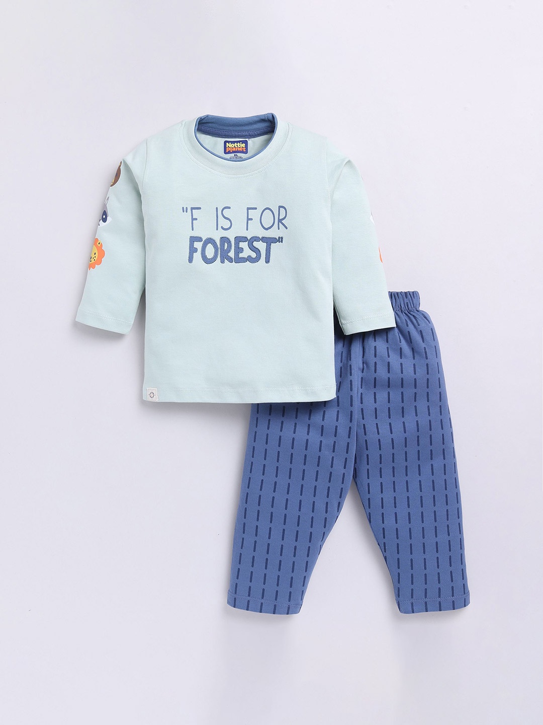 

Nottie Planet Boys Printed Pure Cotton T-shirt With Pyjamas, Blue