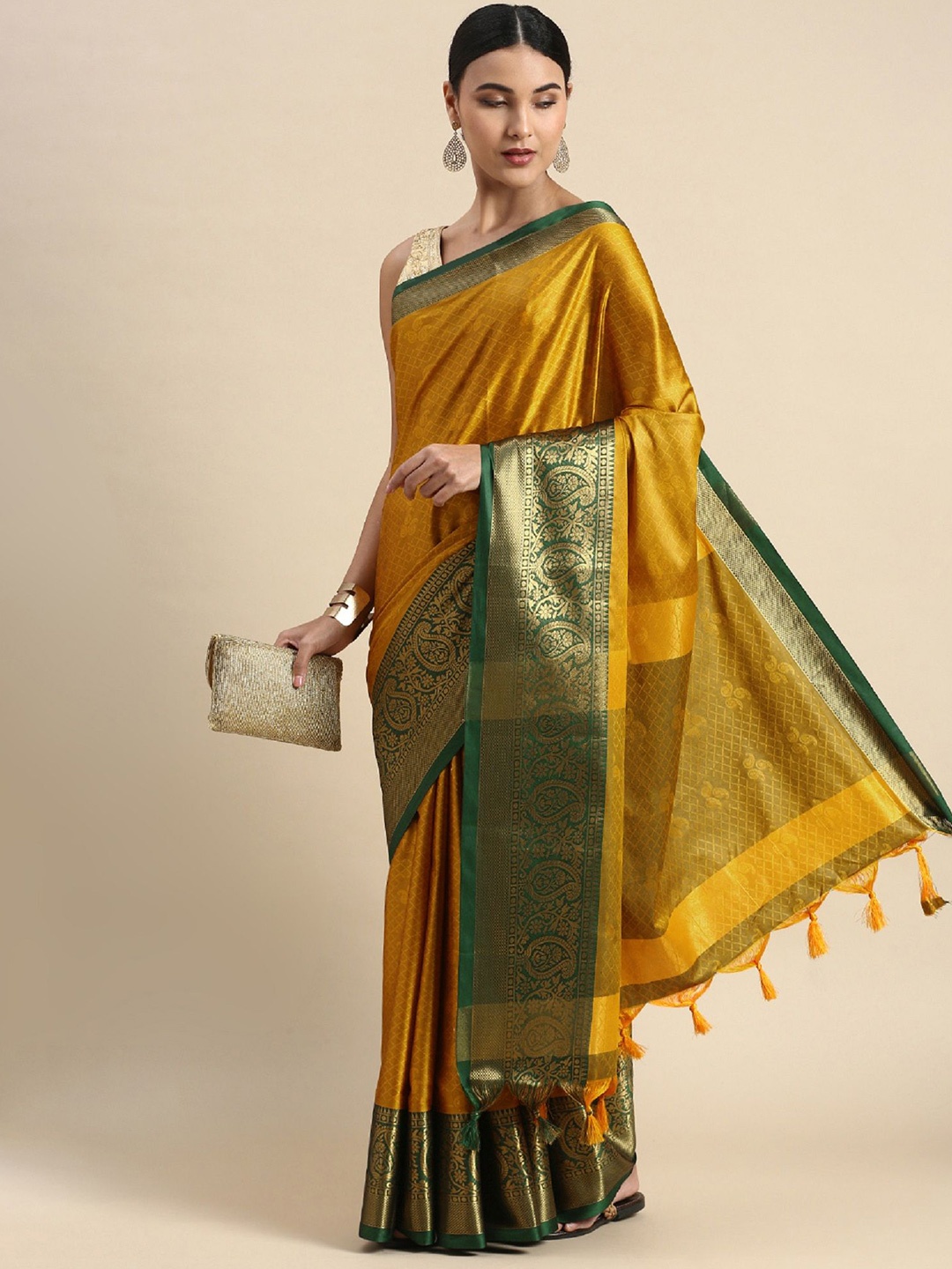 

Aika Woven Design Zari Embellished Banarasi Saree, Mustard