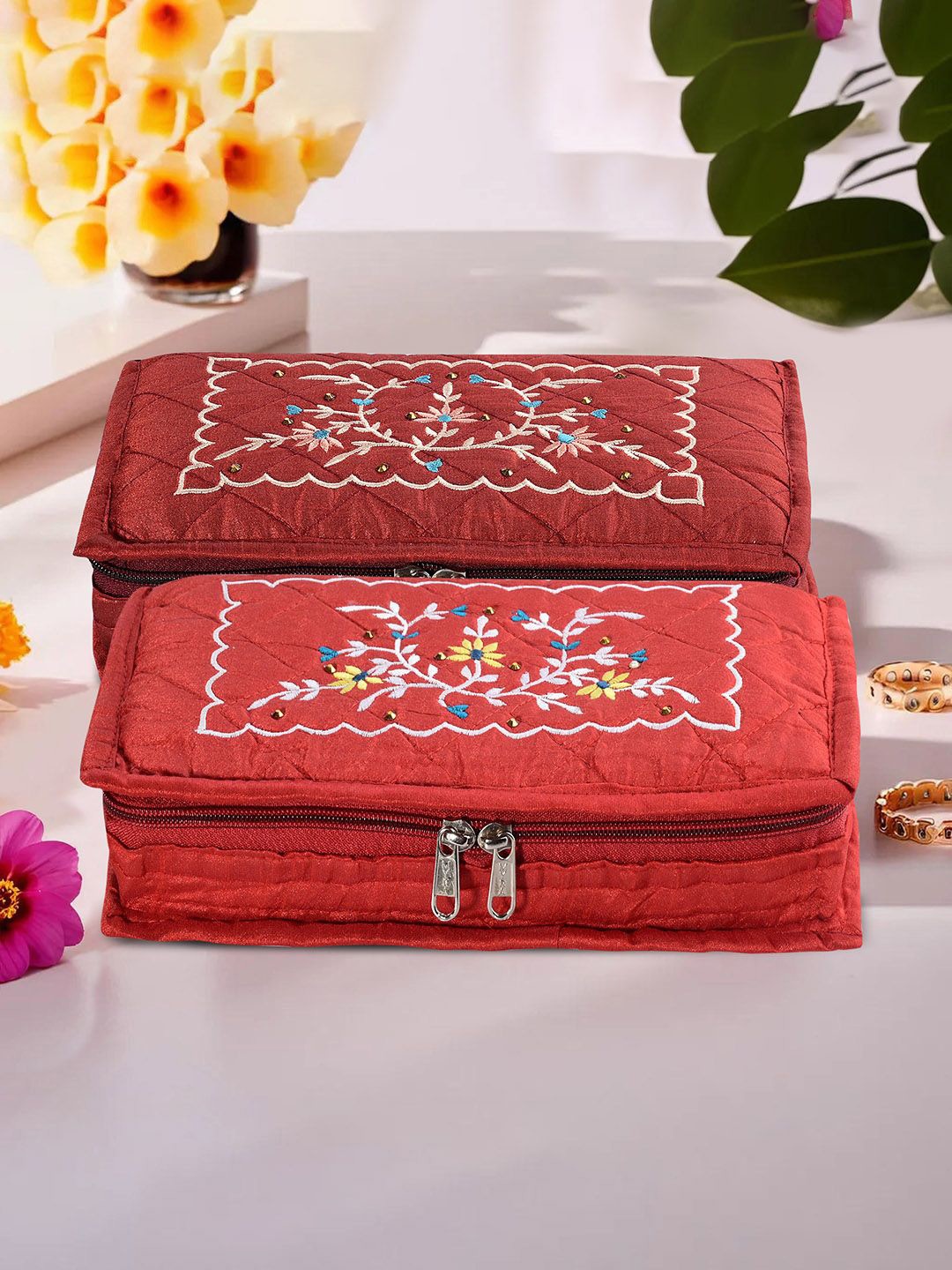 

Kuber Industries Maroon & Red 2 Pieces Self Design Jewellery Organisers
