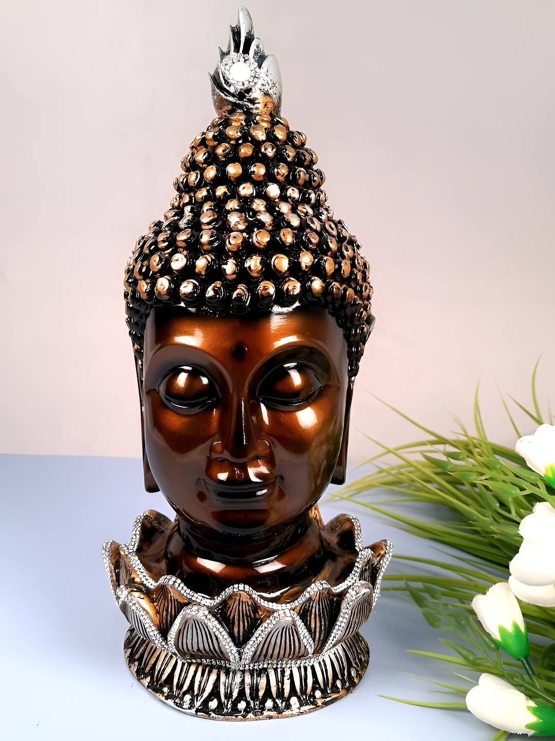 

apka mart Brown & Gold-Toned Embellished Buddha Idol Showpiece