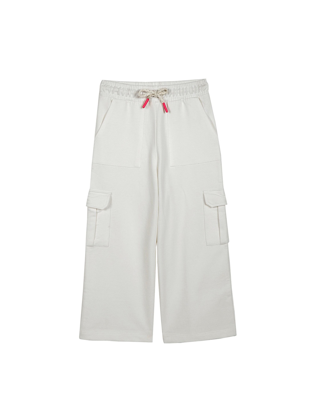 

PLUM TREE Girls Pure Cotton Wide leg Relaxed Fit Cargos Trouser, Beige