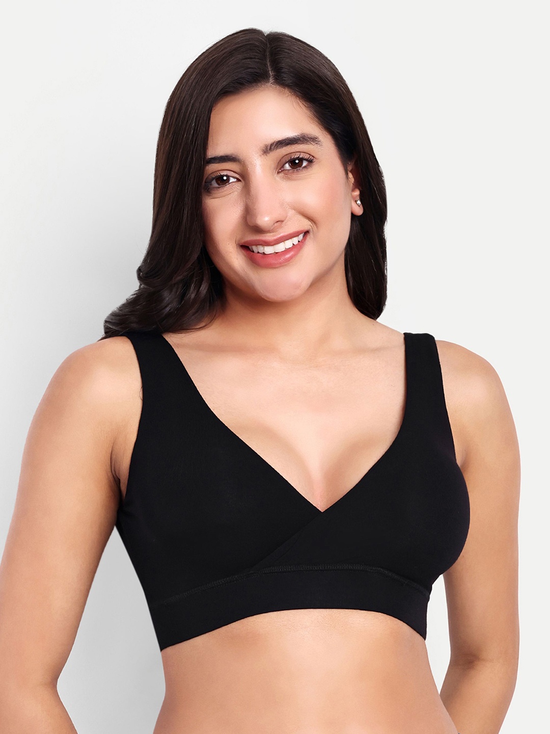 

THE MAMA KLUB Medium Coverage Seamless Bra, Black