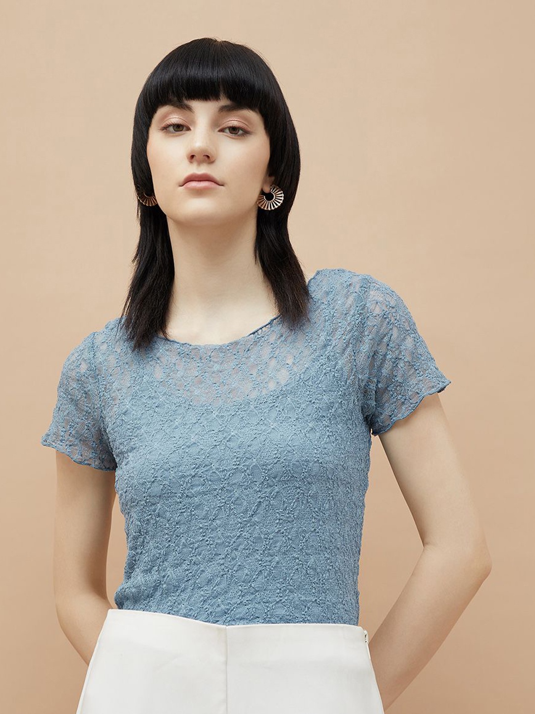 

CODE by Lifestyle Women Self Design Round Neck Top, Blue