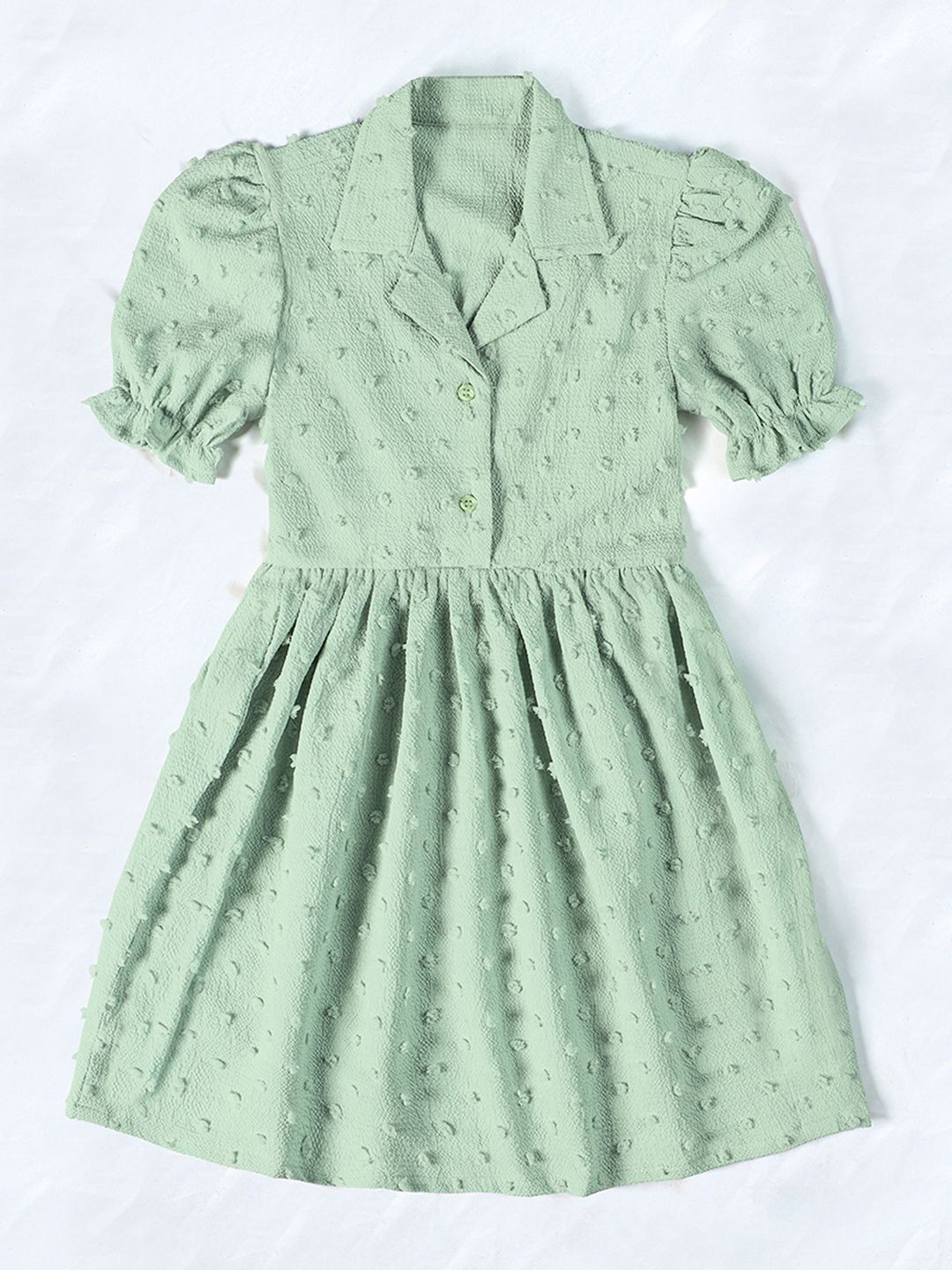 

OMPAX Kids-Girls Puff Sleeve Fit and Flare Dress, Green