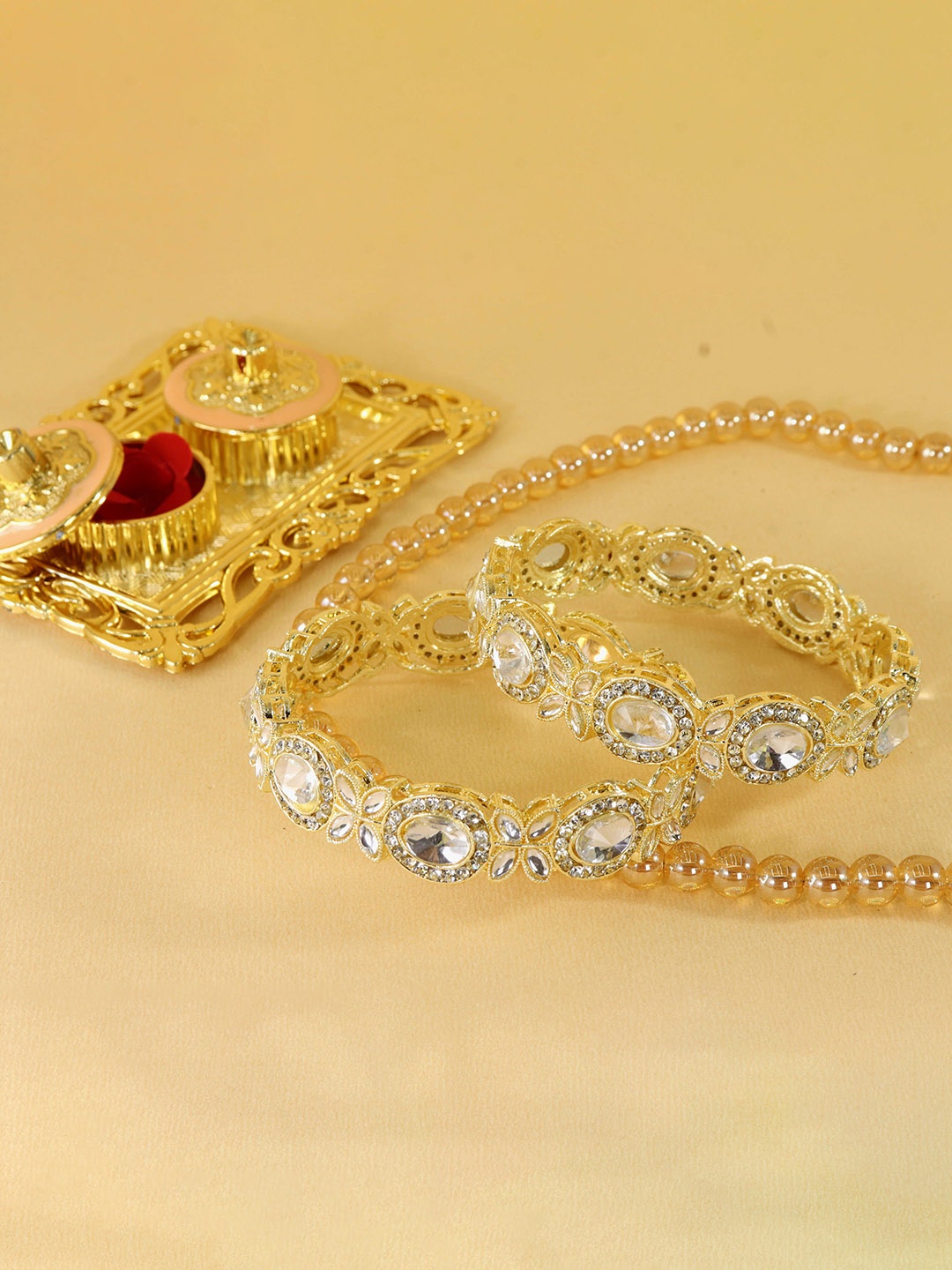 

LAVAZZA Set Of 2 Gold-Plated Zircon & Kundan-Studded Bangles