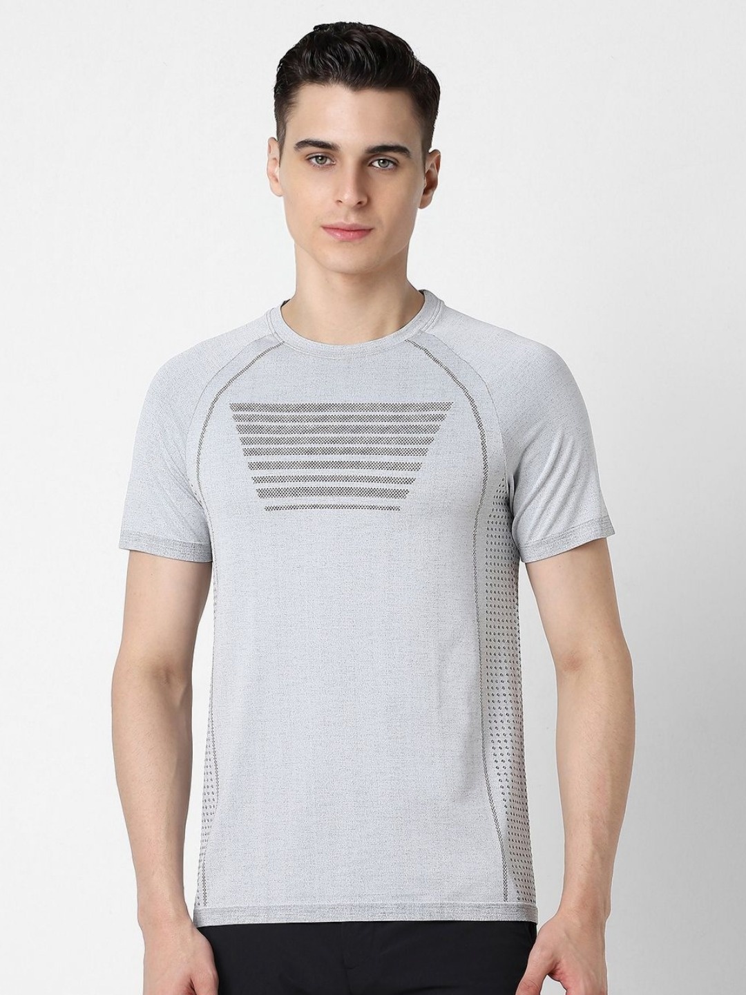 

Van Heusen Flex Men Self Design Round Neck Cotton Slim Fit T-shirt, Grey