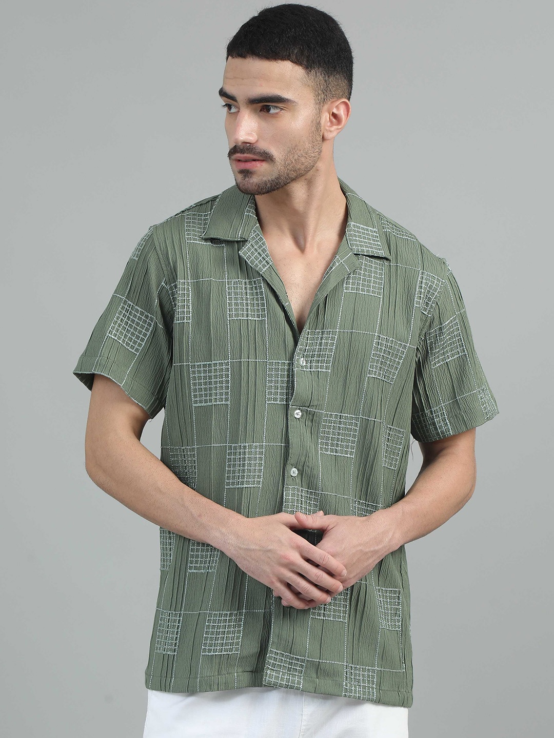 

SORATIA Men Opaque Checked Casual Shirt, Green
