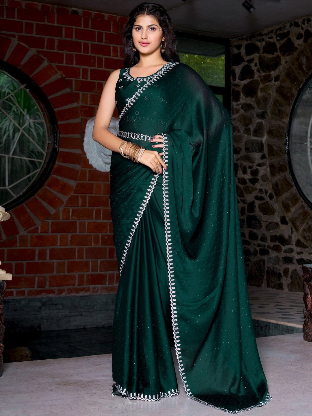

Anouk Embellished Beads and Stones Pure Chiffon Saree, Teal