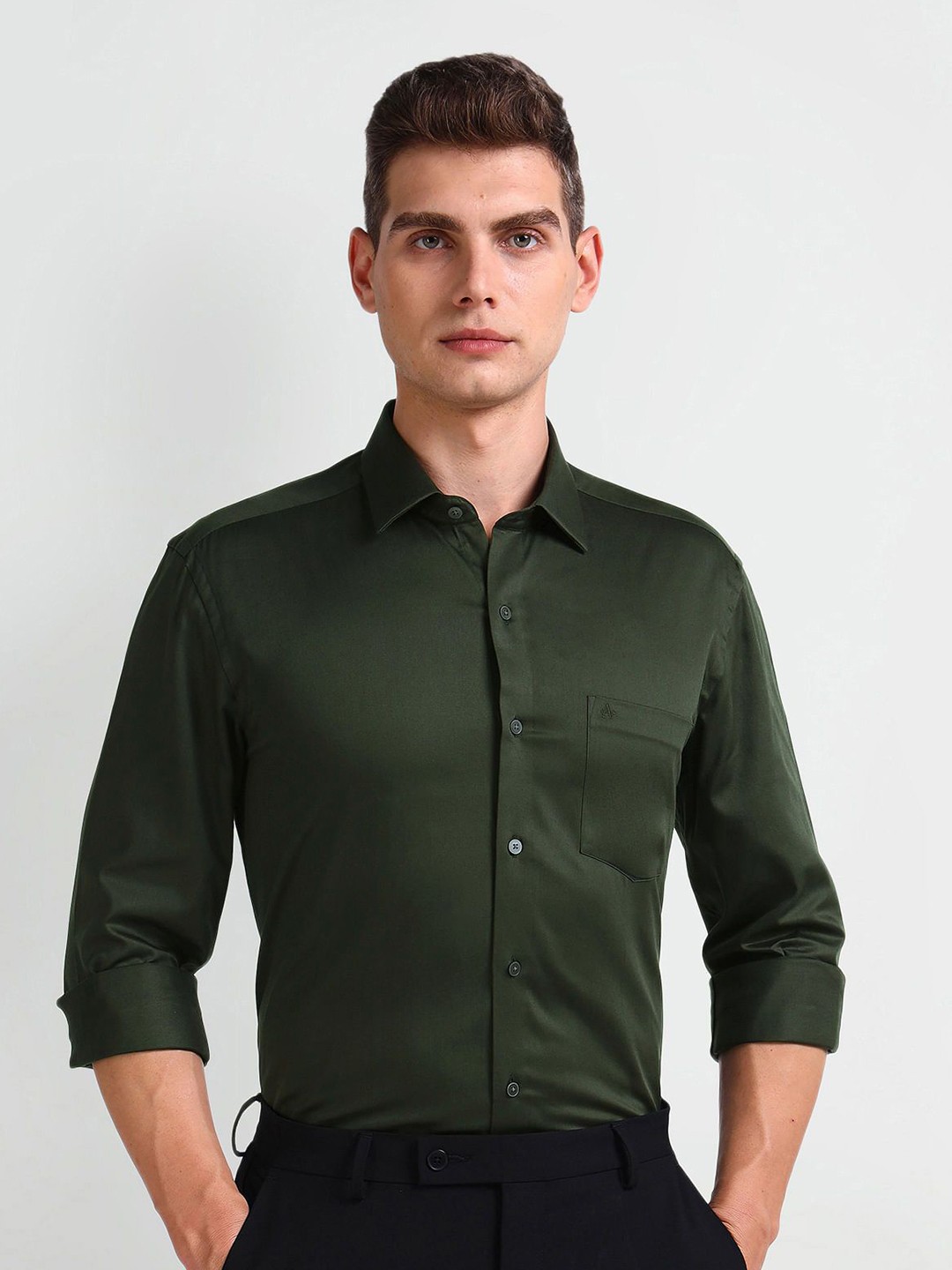 

Arrow Men Smart Spread Collar Solid Cotton Slim Fit Formal Shirt, Green