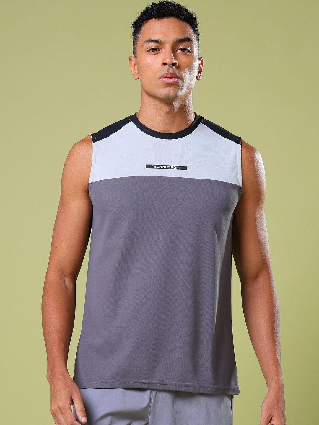 

Technosport Colorblock Slim Fit Round Neck Sports Innerwear Vest with MATPIQ, Grey