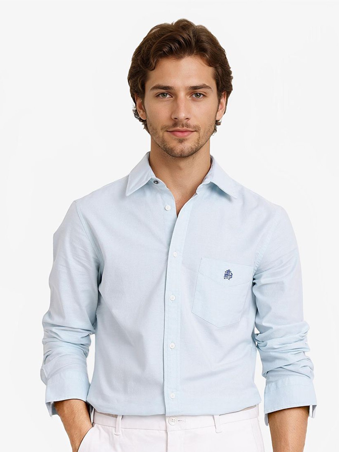 

RARE RABBIT Men Comfort Spread Collar Solid Cotton Formal Shirt, Teal