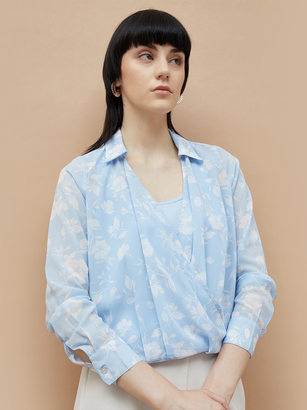 

CODE by Lifestyle Women Floral Printed Shirt Collar Top, Blue