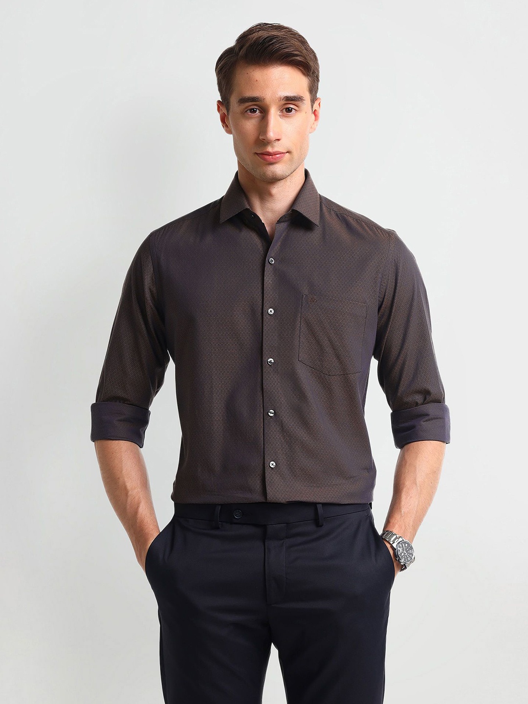 

Arrow Men Classic Spread Collar Solid Cotton Formal Shirt, Purple