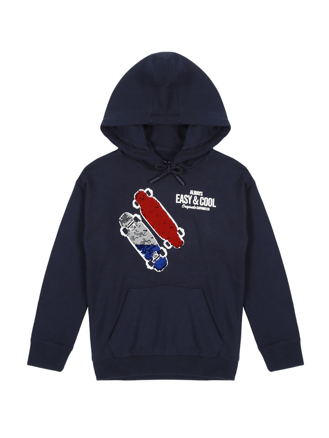 

PLUM TREE Boys Solid Hooded Sweatshirt, Navy blue