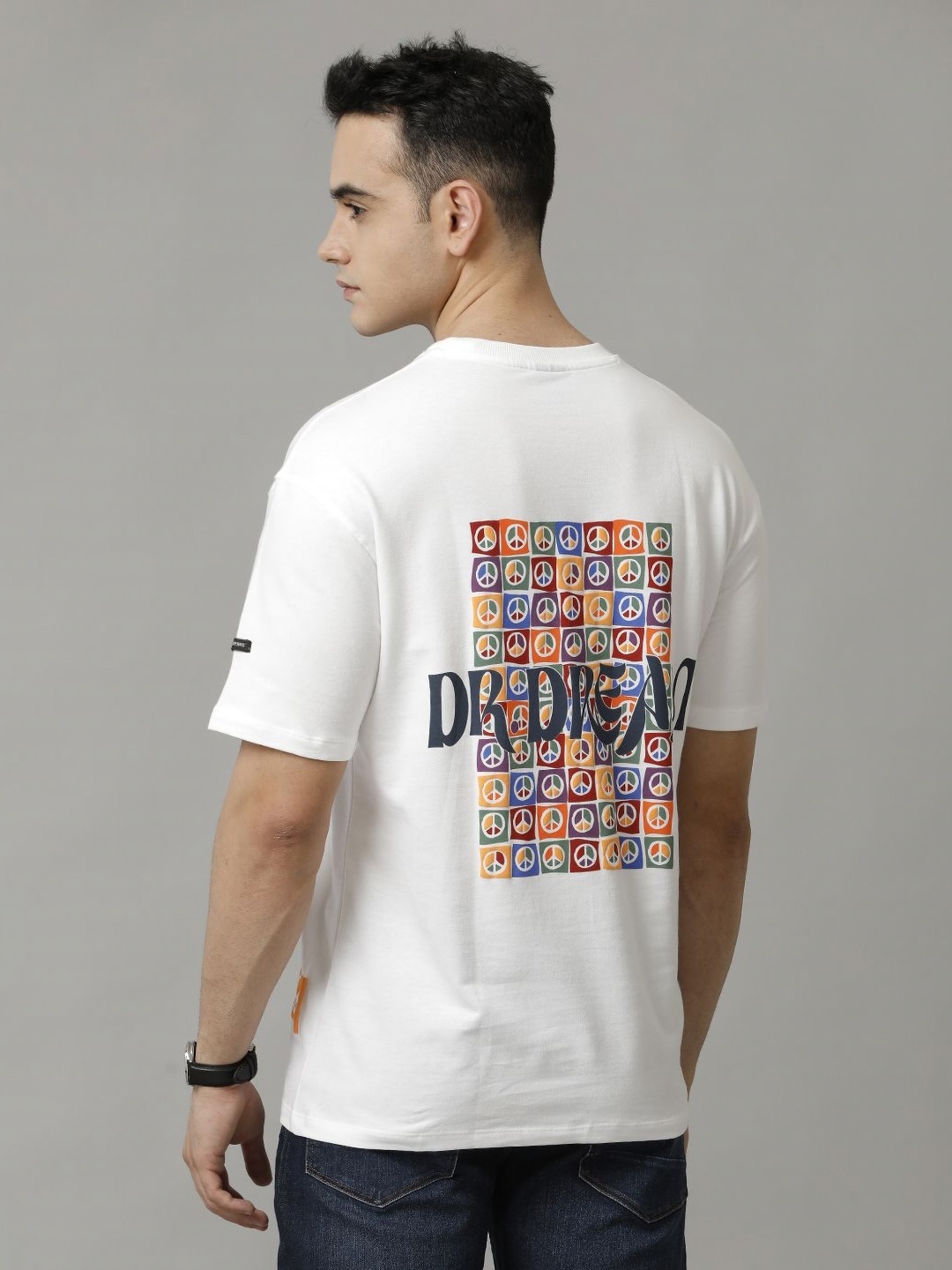 

Voi Jeans Men Graphic Printed Round Neck Cotton Boxy T-Shirt, White