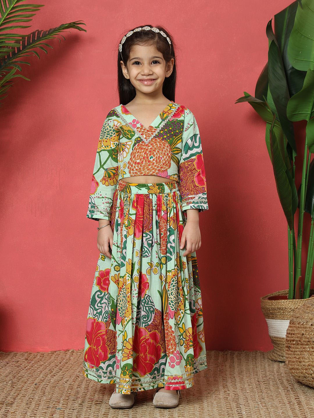 

Readiprint Girls Printed Ready to Wear Lehenga & Blouse, Green