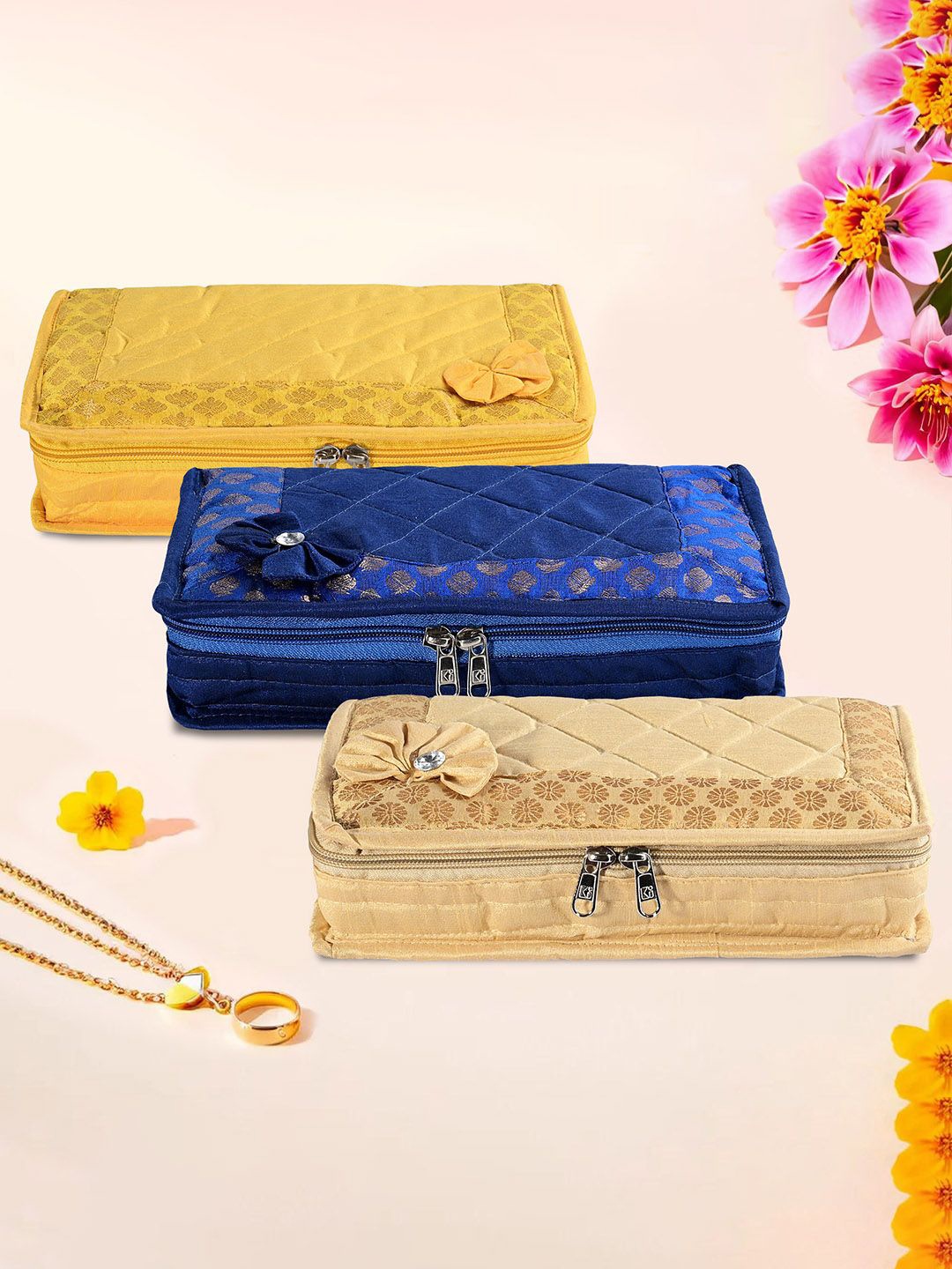 

Kuber Industries Gold-Toned 3 Pieces Self Design Jewellery Organisers
