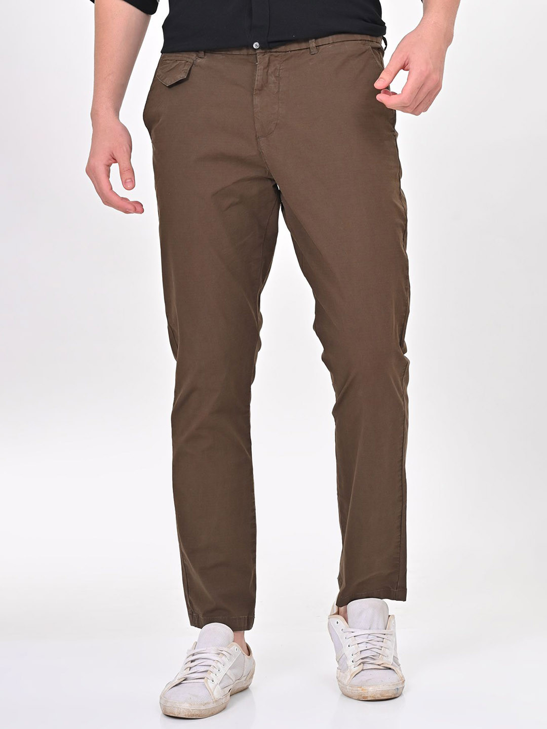 

POE Men Smart Slim Fit Chinos Trousers, Coffee brown